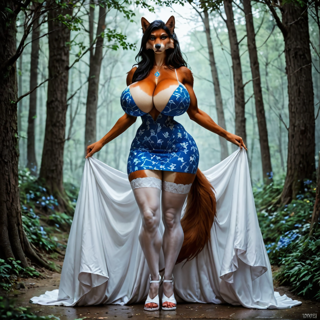 A beastman wolf girl with F-size breasts, dressed ...